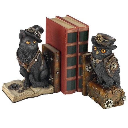 Design Toscano Knowledge Seekers Steampunk Cat and Owl Sculptural Bookends CL74612